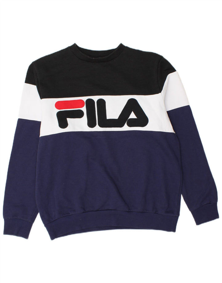 FILA Herre grafisk sweatshirt Jumper Large Navyblå Colourblock Bomuld