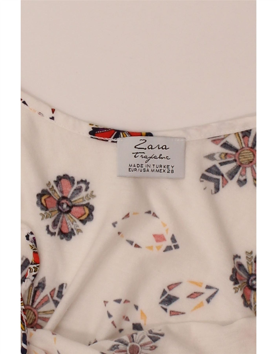 ZARA Womens Abstract Pattern Crop Cami Top UK 12 Medium White Cotton Vintage Zara and Second-Hand Zara from Messina Hembry 