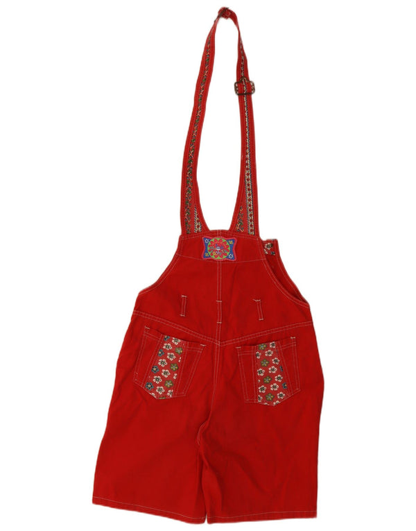 Vintage Womens Dungarees Shorts UK 14 Medium W30 Red Floral Cotton