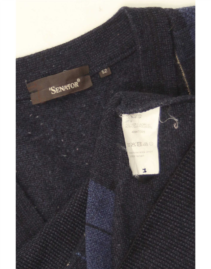 Senator Herre Ærmeløs Cardigan Sweater IT 52 Large Navy Blue Check