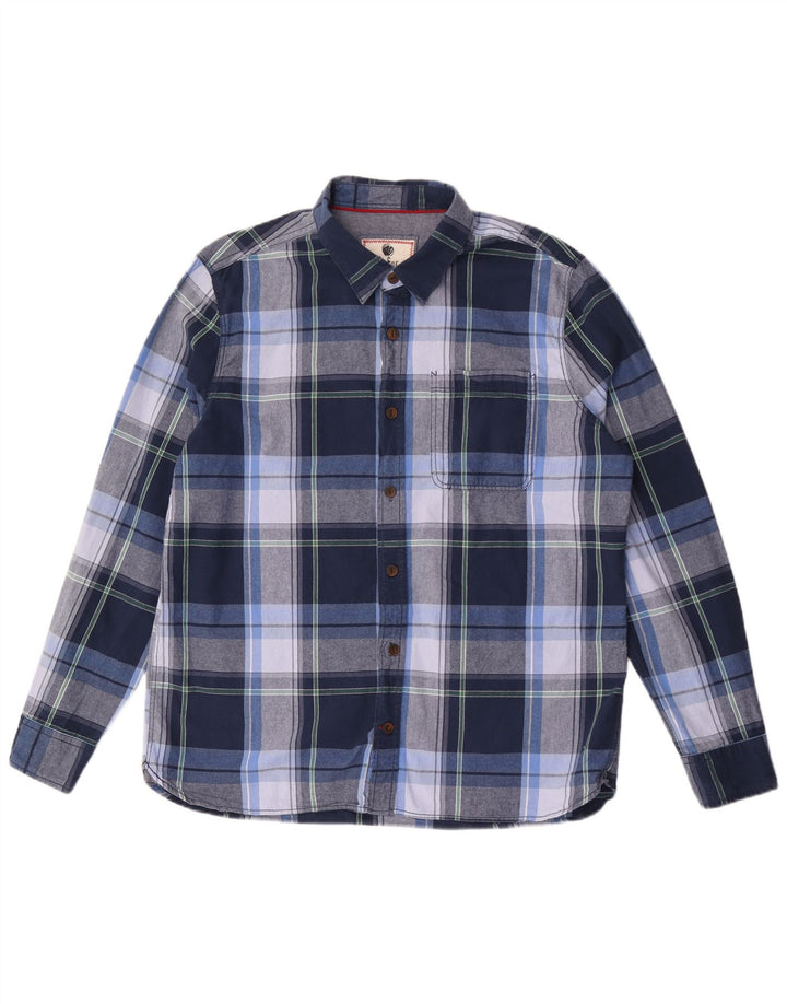 FAT FACE Herre flannelskjorte XL blå ternet bomuld