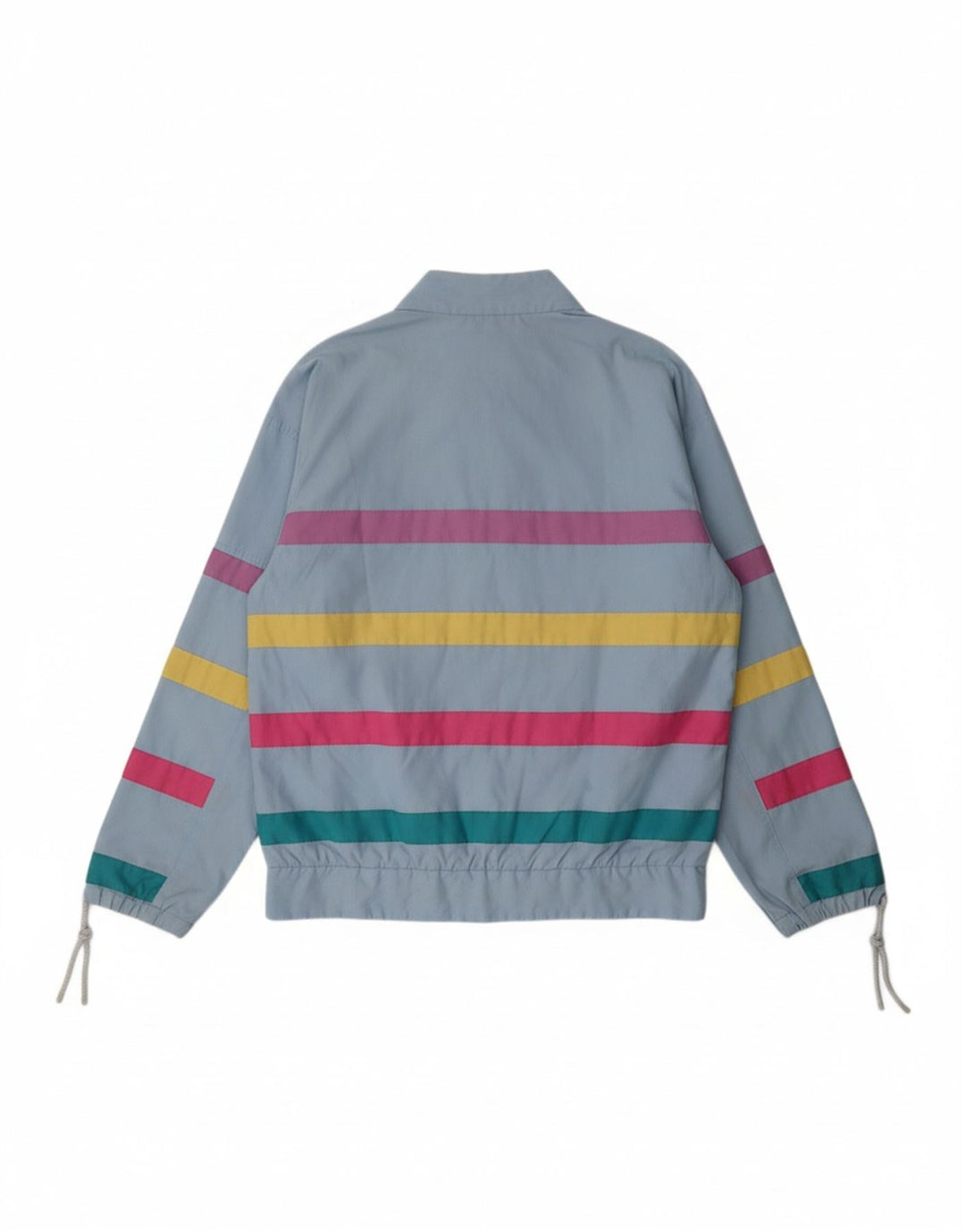 VINTAGE Womens Hooded Bomber Jacket UK 14 Large Blue Striped Polyester