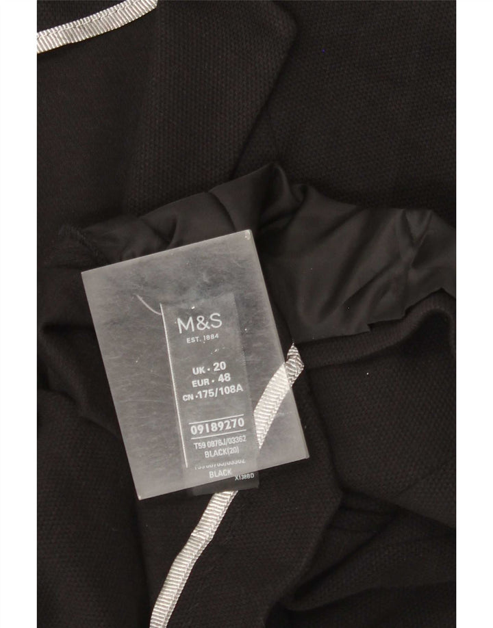 Marks & Spencer Dame 1 Knap Blazer Jakke UK 20 2XL Sort Bomuld