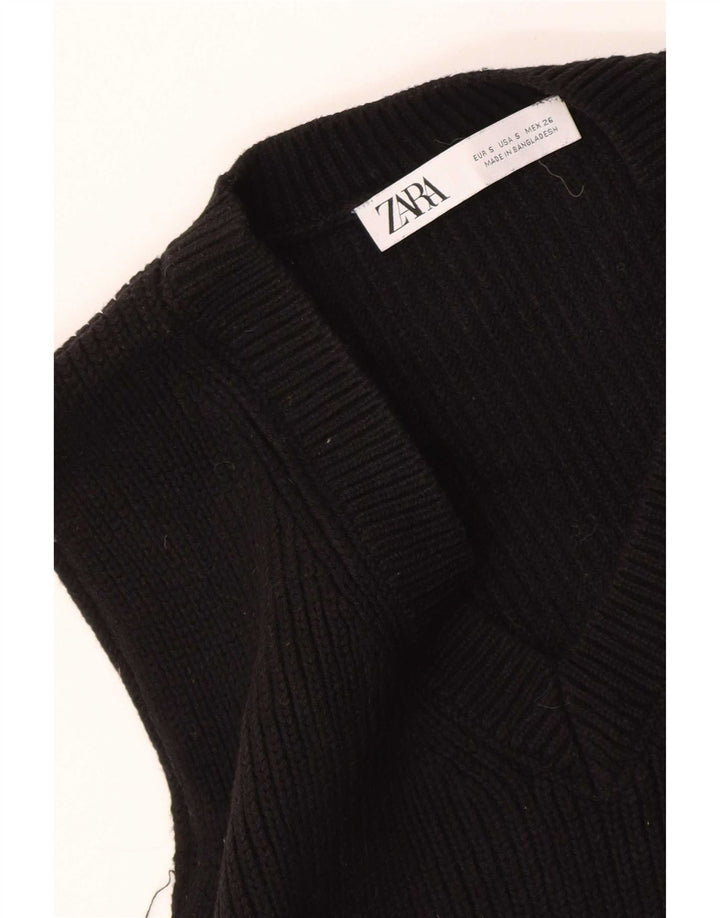 Zara Dame Crop Vest Tank Top UK 10 Small Black