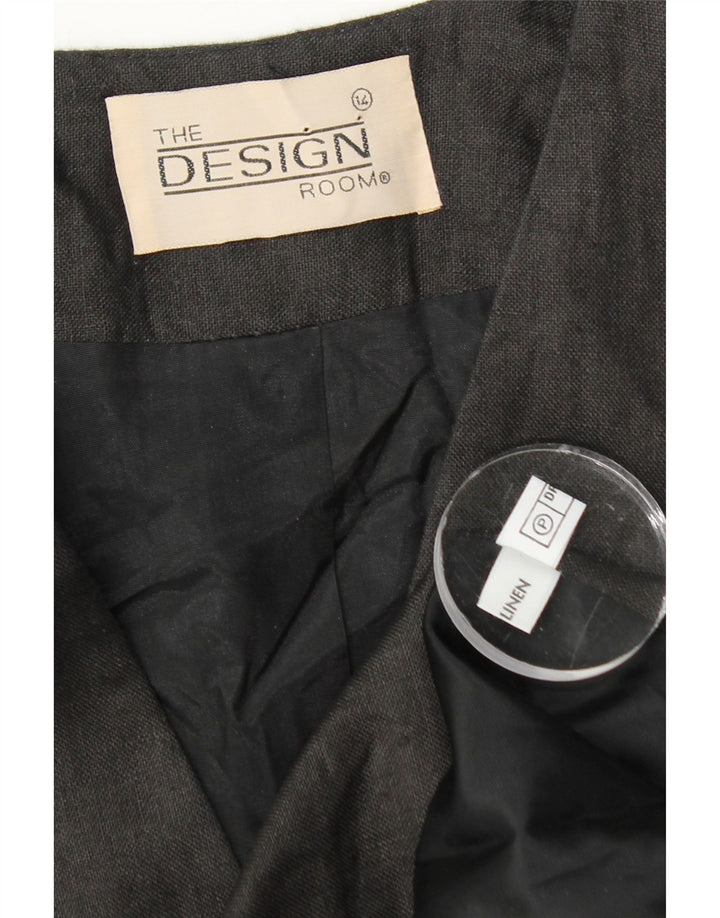 Vintage Dame Longline 1 Knap Blazer Jacket UK 14 Medium Sort Linen