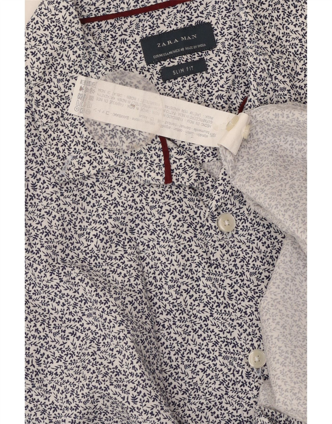 Zara Herre Slim Fit skjorte Medium Blue Floral Bomuld
