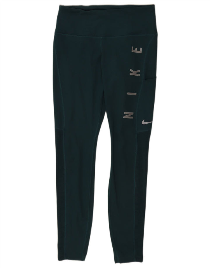 Nike Dame Dri Fit Grafiske Leggings UK 12 Medium Green Polyester
