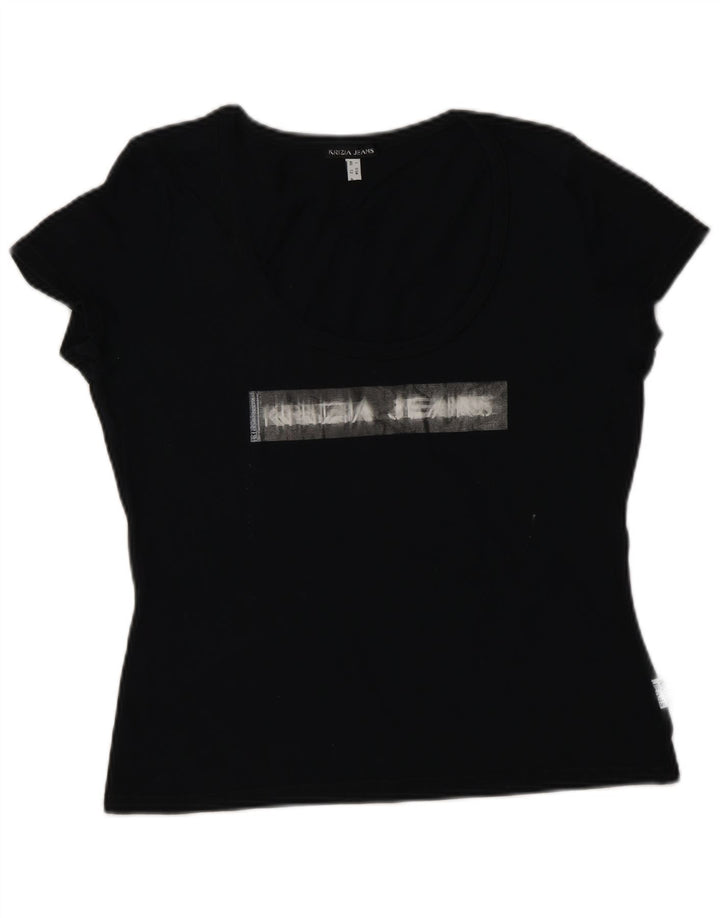 KRIZIA JEANS Grafisk T-shirt top til kvinder IT 46 Stor sort bomuld