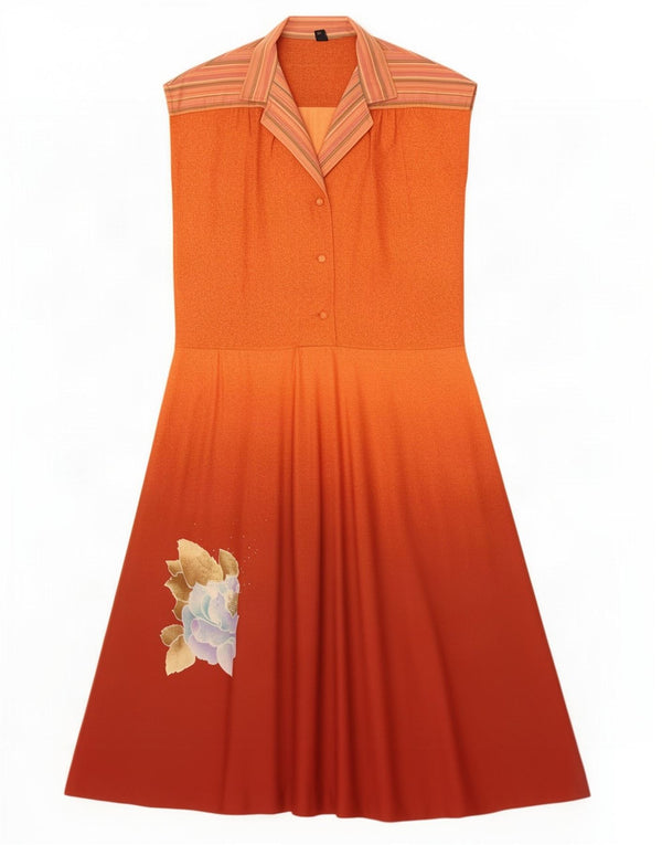 Vintage ærmeløs maxikjole til kvinder US 3 Small Orange Floral Polyamid