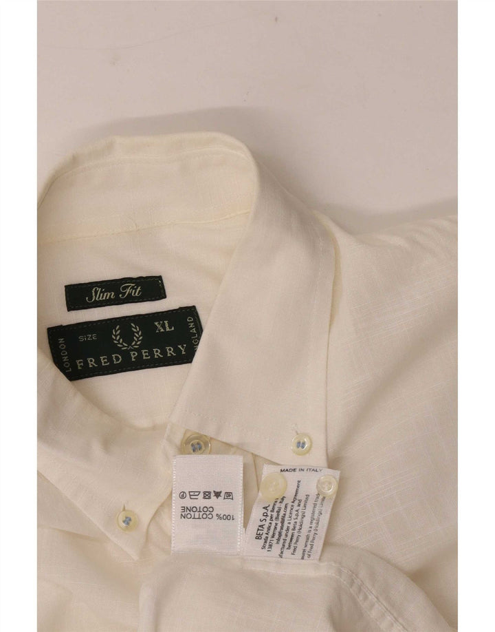 Fred Perry Herre Slim Fit skjorte XL hvid bomuld