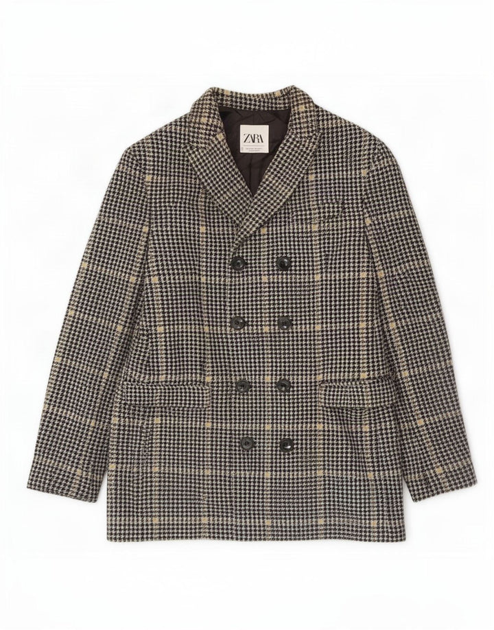 Zara Herre Double Breasted Blazer Jacket UK 38 Medium Black Houndstooth