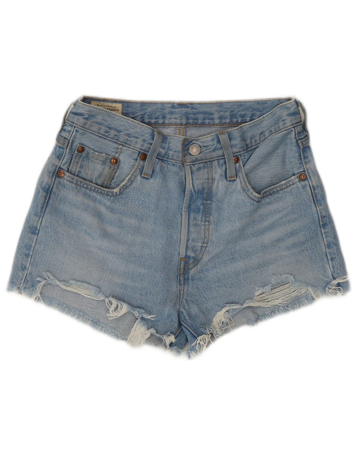 LEVI'S Womens 501 Hot Pants med distressed denim W25 XS blå bomuld