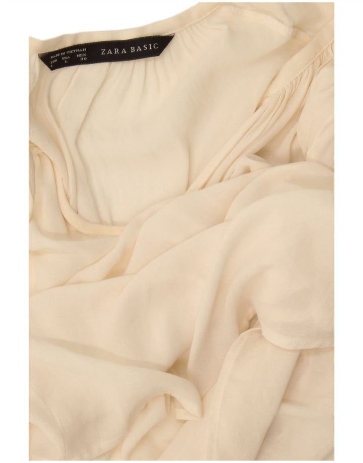Zara Dame Langærmet Oversized Bluse Top UK 16 Large Off White