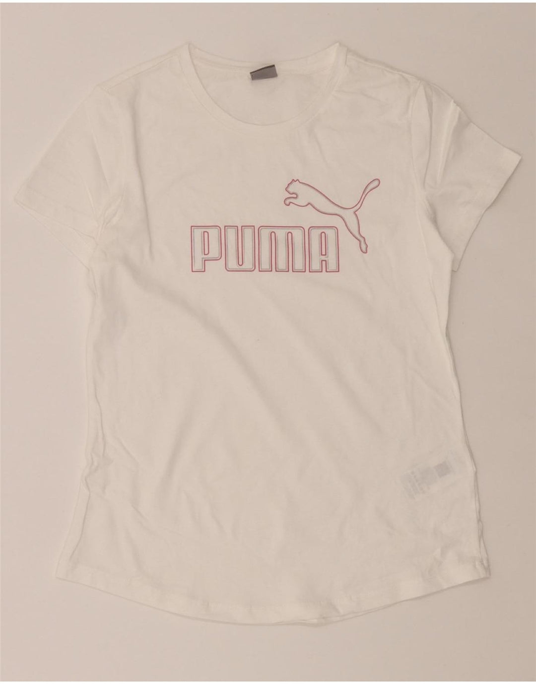 PUMA Womens See Through Graphic T-Shirt Top UK 12 Medium White Cotton Vintage Puma and Second-Hand Puma from Messina Hembry 