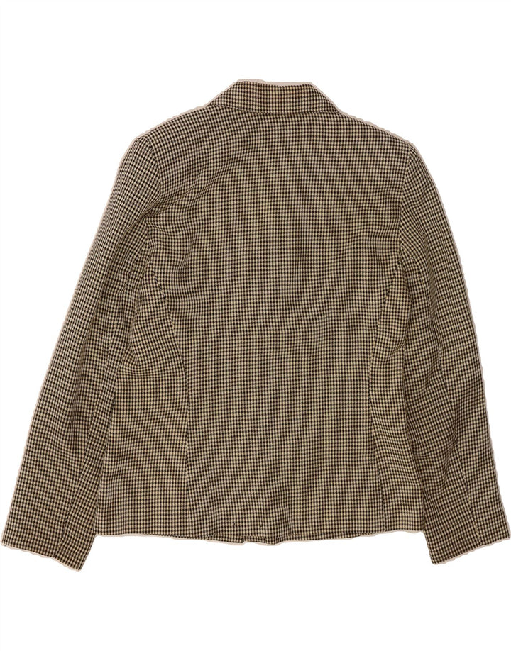 VINTAGE Womens 3 Button Blazer Jacket UK 12 Medium Beige Houndstooth Vintage Vintage and Second-Hand Vintage from Messina Hembry 