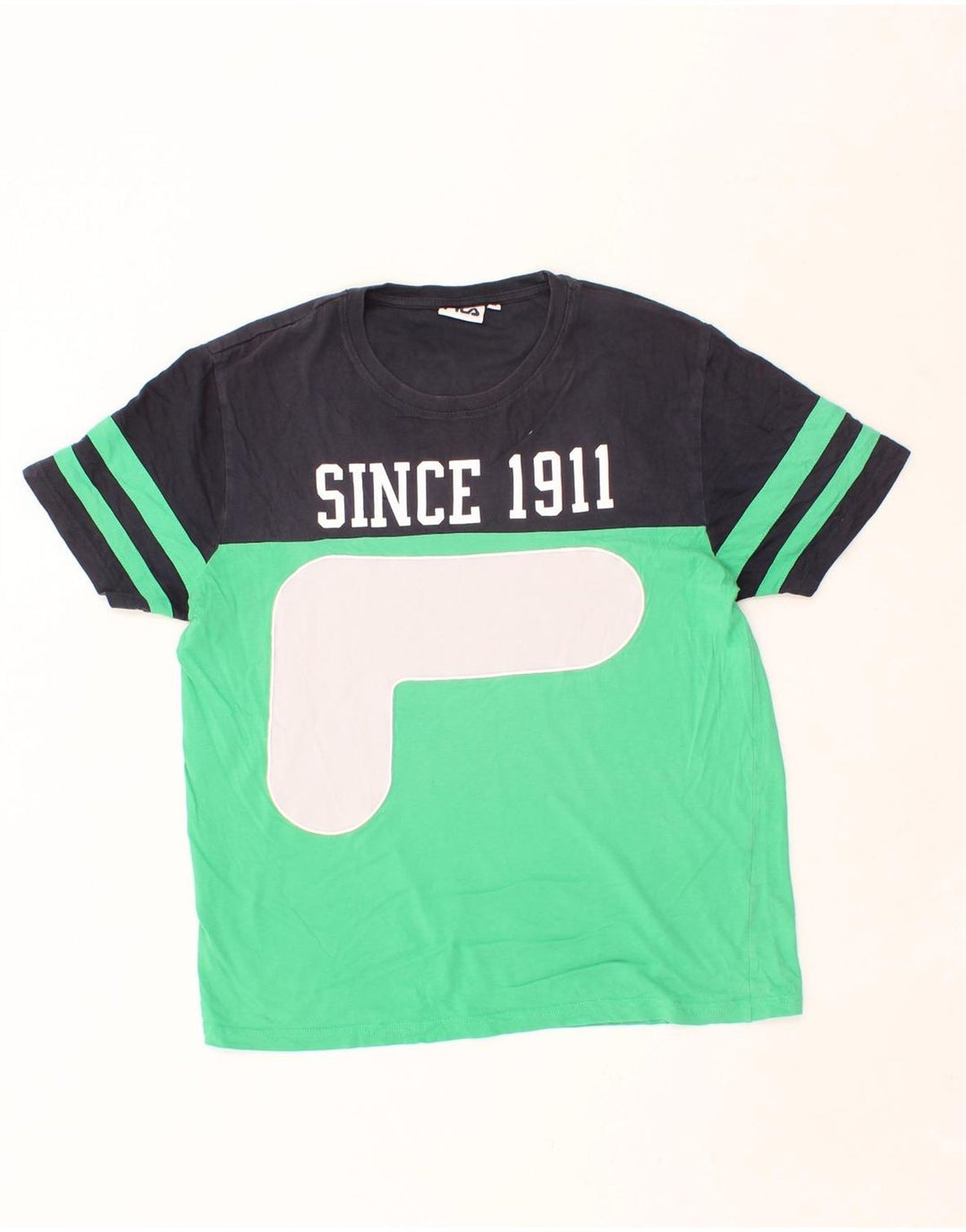 FILA Mens Graphic T-Shirt Top Medium Green Colourblock Cotton Vintage Fila and Second-Hand Fila from Messina Hembry 