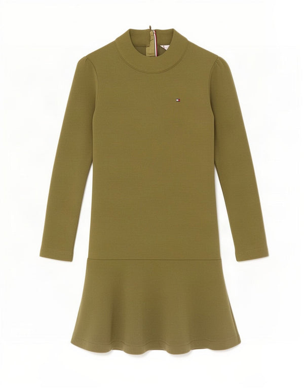 Tommy Hilfiger Pige Langærmet A-Line Kjole 5-6 År Grøn Polyester