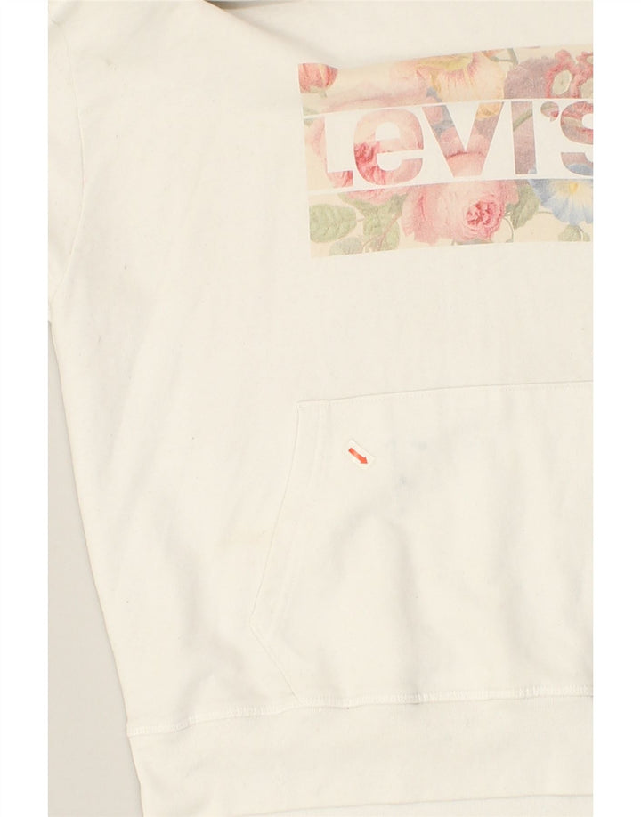 LEVI'S Womens Graphic Hoodie Jumper UK 12 Medium White Cotton | Vintage Levi's | Thrift | Second-Hand Levi's | Used Clothing | Messina Hembry 