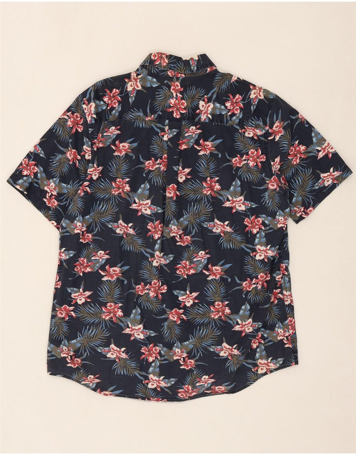 CHAPS Mens Short Sleeve Shirt Large Navy Blue Floral Cotton Vintage Chaps and Second-Hand Chaps from Messina Hembry 