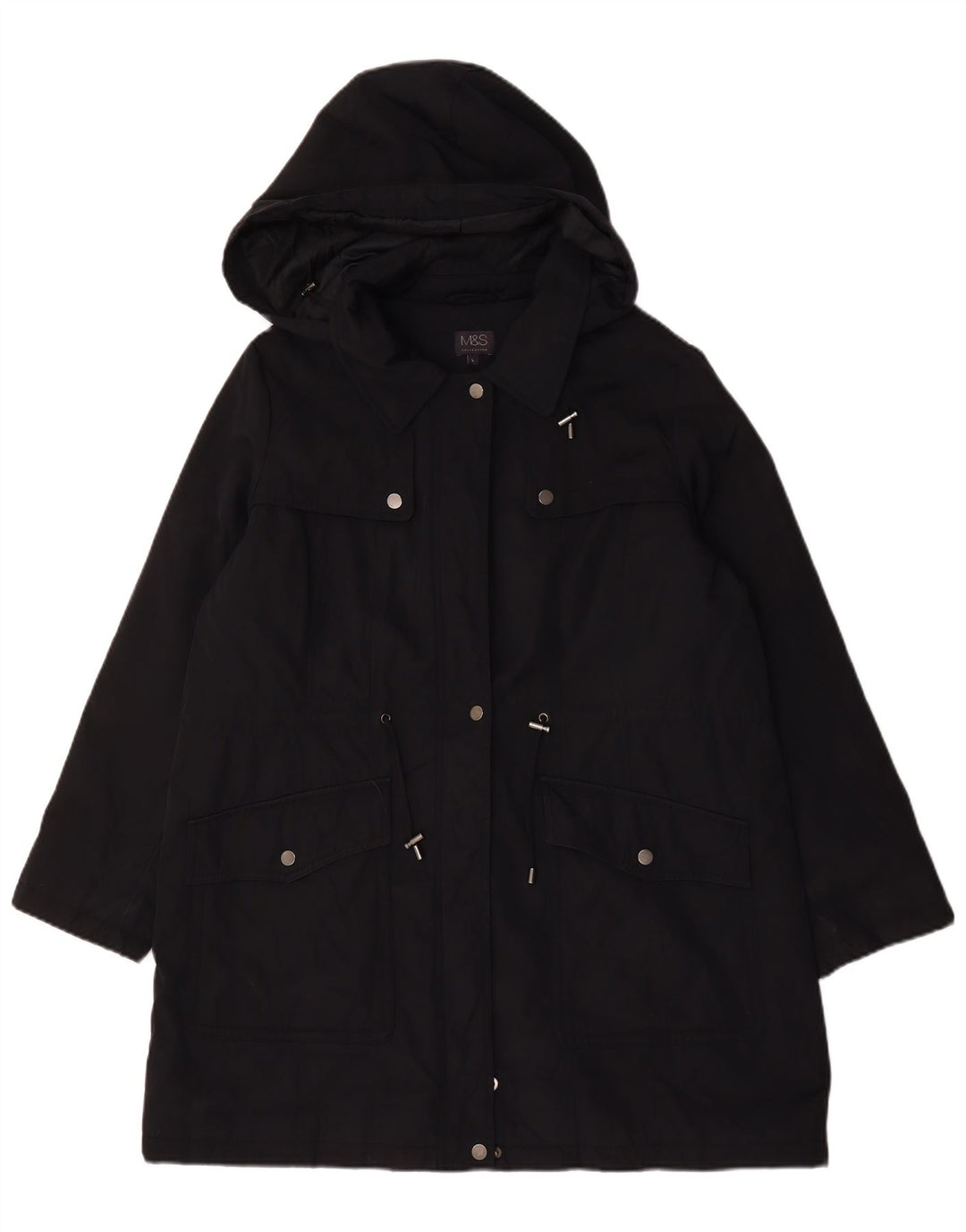 Marks & Spencer Dame Hætte Oversized Parka Jacket UK 16 Large Black