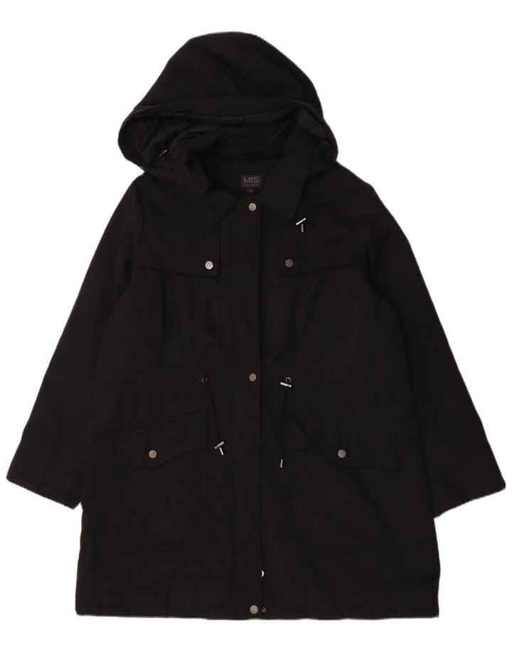 Marks & Spencer Dame Hætte Oversized Parka Jacket UK 16 Large Black