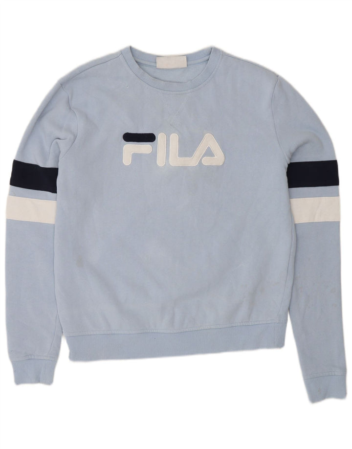 FILA Grafisk sweatshirt til kvinder UK 14 Medium Blue Colourblock Bomuld