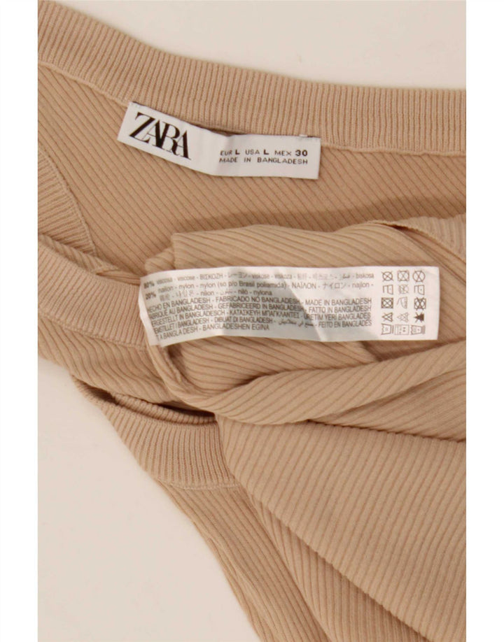 Zara Womens One Shoulder Top UK 14 Large Beige Viscose