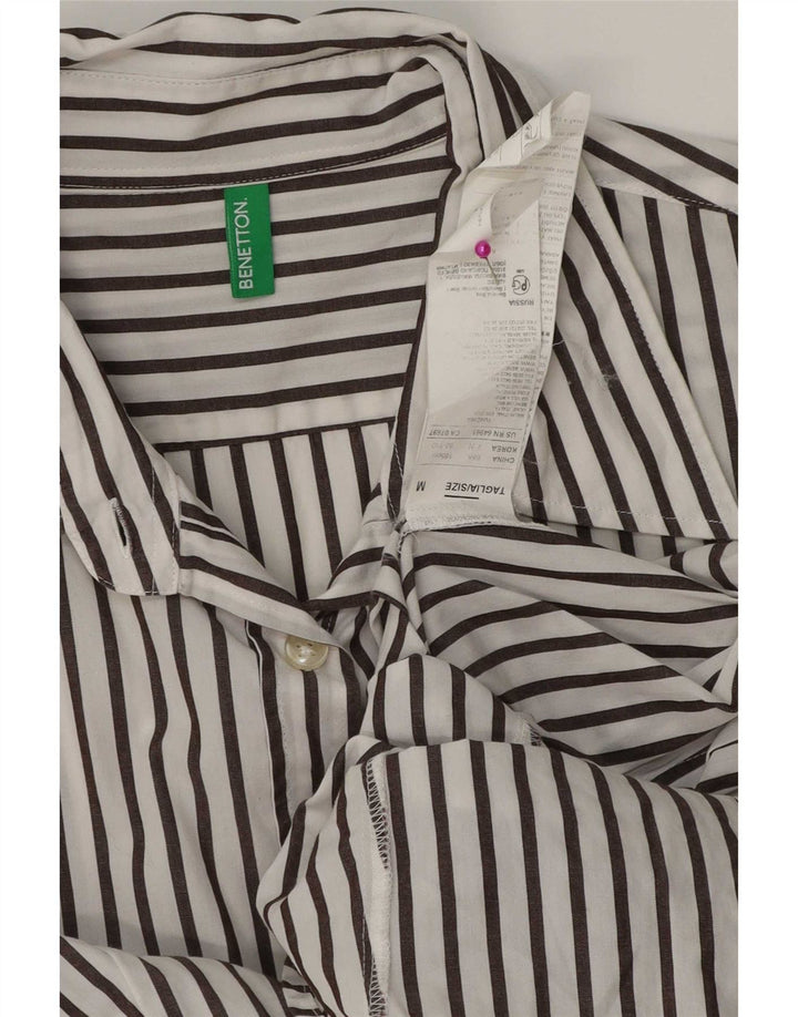 Benetton Dameskjorte UK 14 Medium White Pinstripe Bomuld