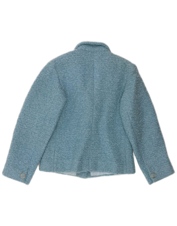 Vintage Dame Crop 3 Button Blazer Jacket UK 12 Medium Blue
