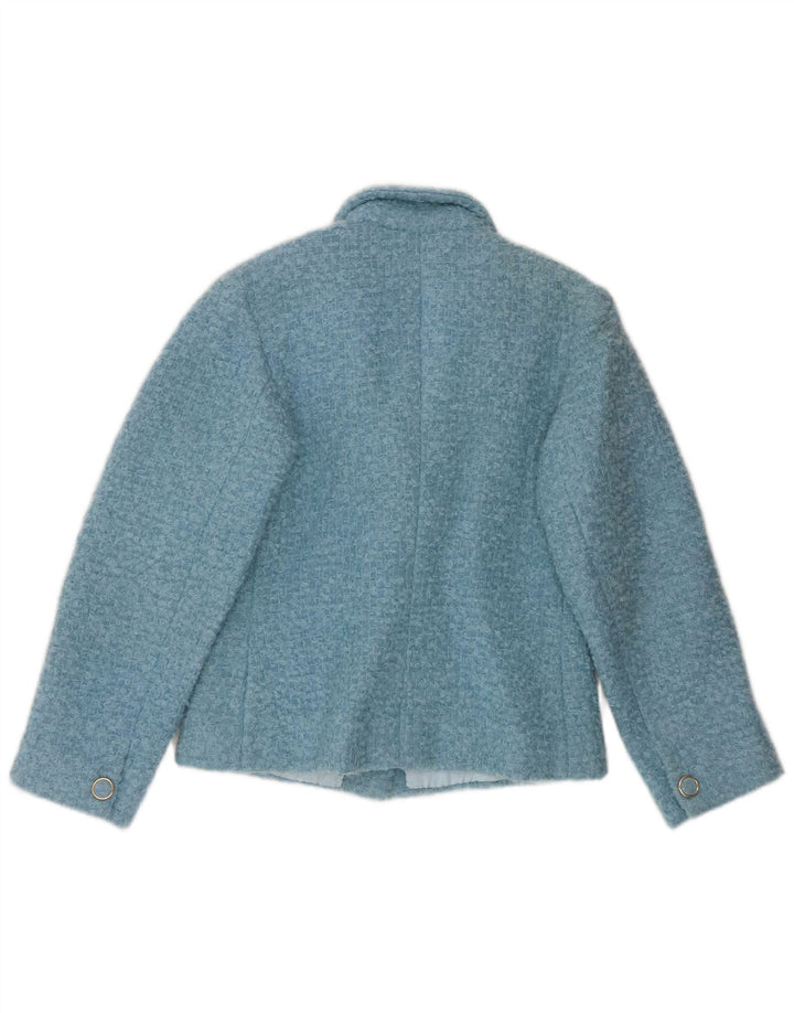Vintage Dame Crop 3 Button Blazer Jacket UK 12 Medium Blue