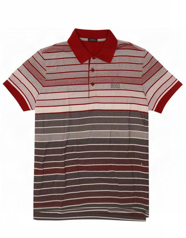 Hugo Boss Mens Regular Fit Polo Shirt Small Red Striped Cotton