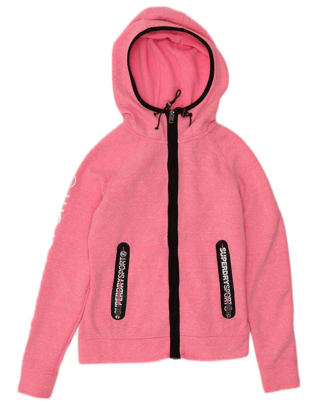 SUPERDRY Dame Loose Fit Grafisk Hættetrøje Sweater med lynlås UK 6 XS Pink Flecked