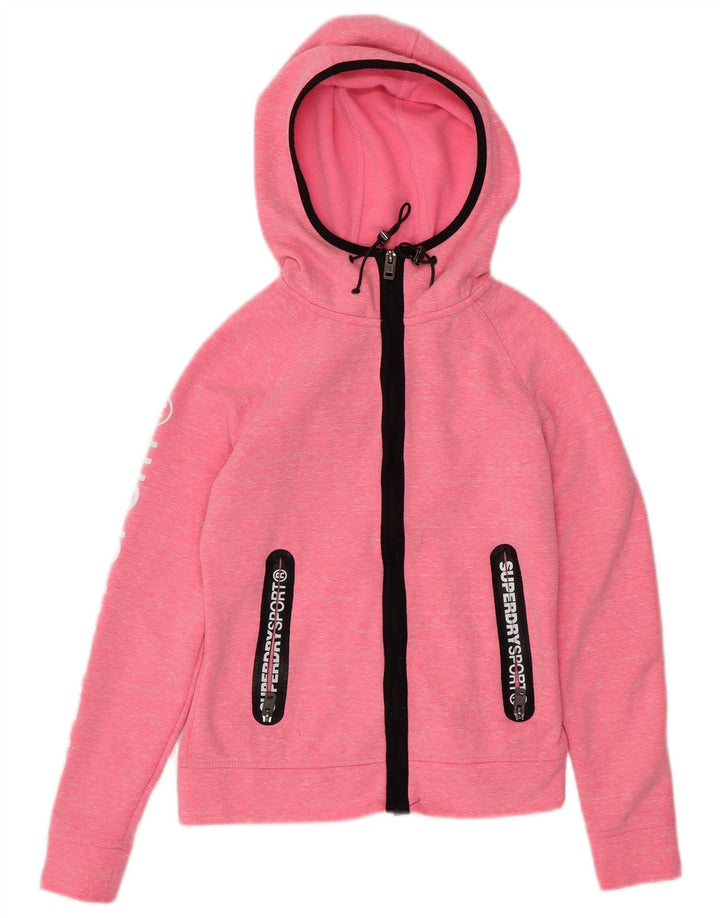 SUPERDRY Dame Loose Fit Grafisk Hættetrøje Sweater med lynlås UK 6 XS Pink Flecked