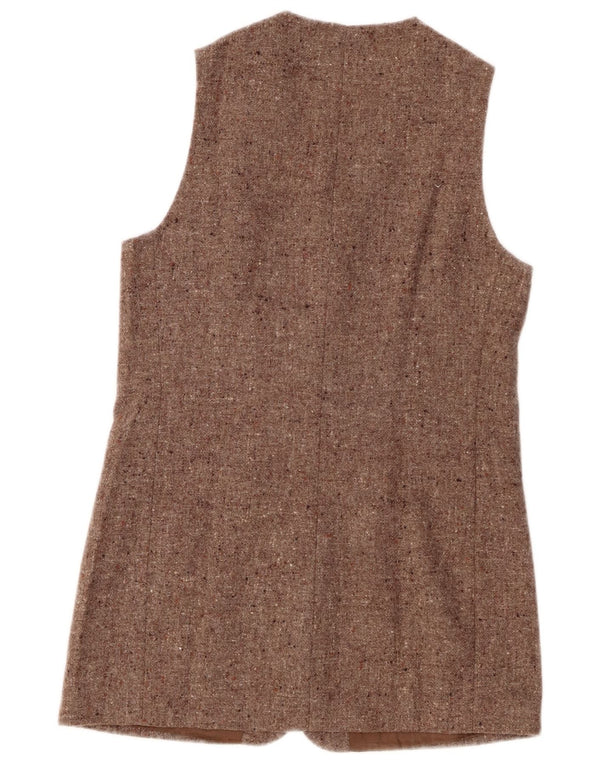 Vintage Dame Longline vest IT 42 Medium Brun Flecked Virgin Wool