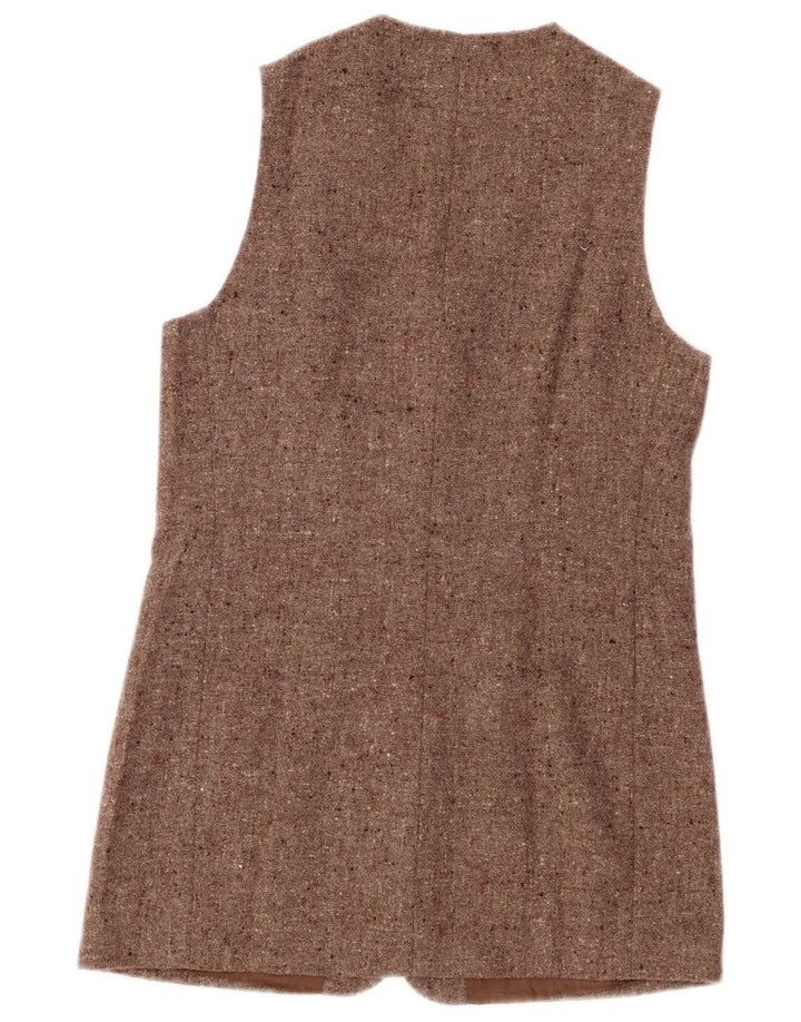 Vintage Dame Longline vest IT 42 Medium Brun Flecked Virgin Wool