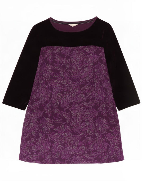 White Stuff Womens 3/4-ærmet Velvet Shift Dress UK 16 Large Purple Floral