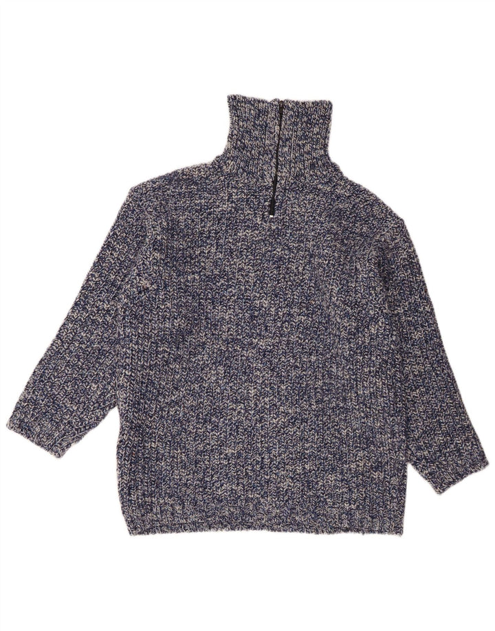 Vintage herre lynlås trøje sweater stor blå flækket uld
