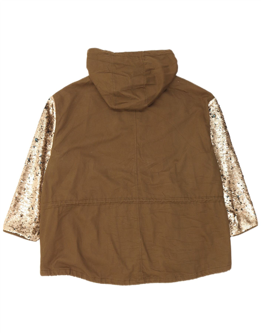 Zara Dame Hætte Oversized Parka Jacket UK 10 Small Khaki Colourblock