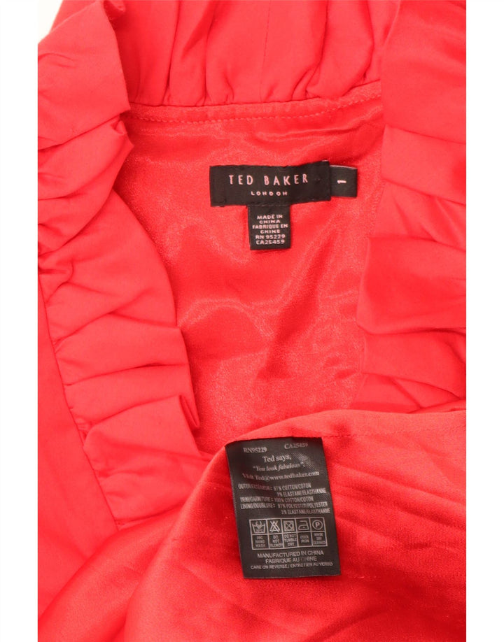 Ted Baker Dame Ærmeløs Flæse Front Skede Kjole Størrelse 1 XS Rød Bomuld