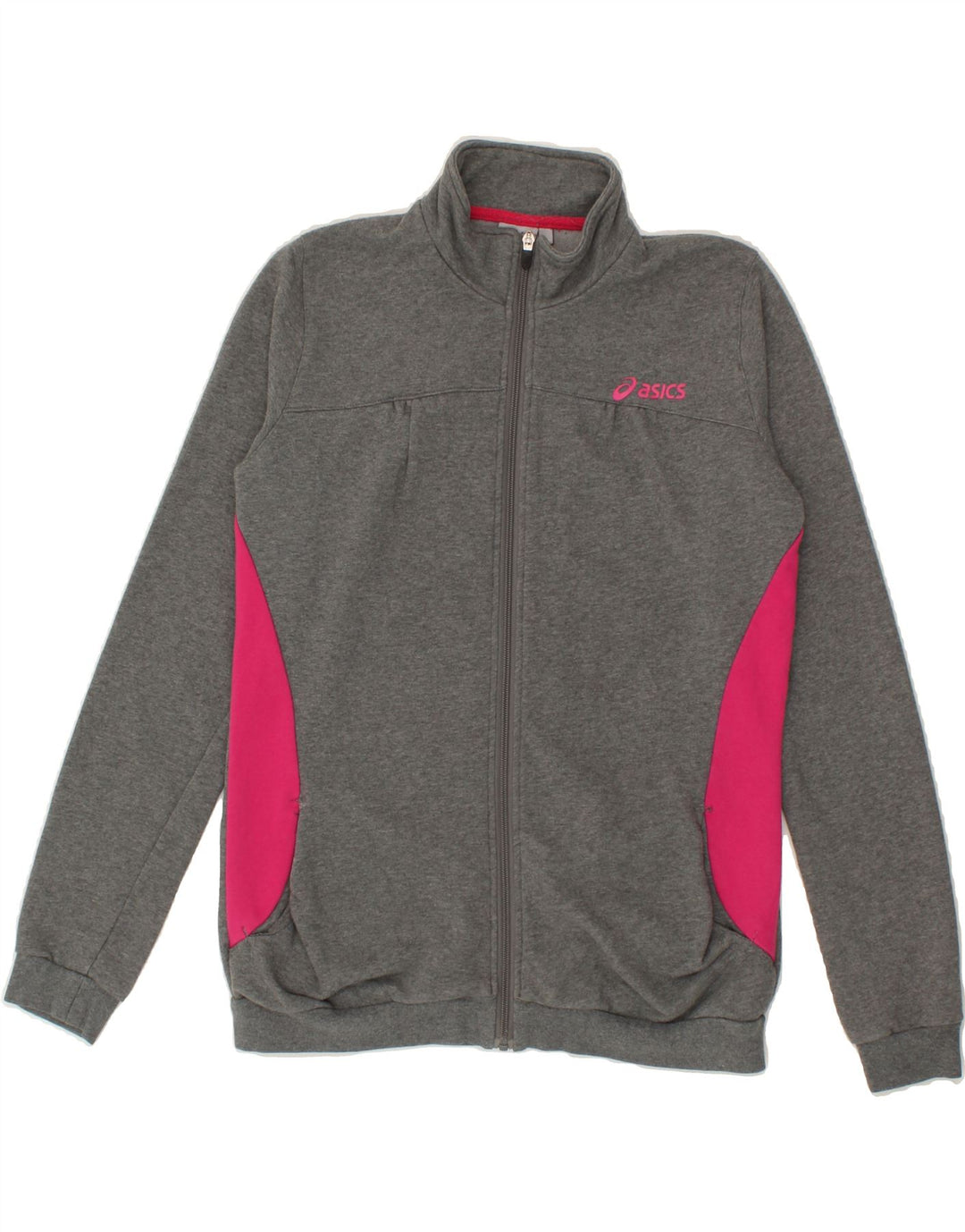 ASICS Womens Tracksuit Top Jacket UK 16 Large Grey Colourblock Cotton Vintage Asics and Second-Hand Asics from Messina Hembry 