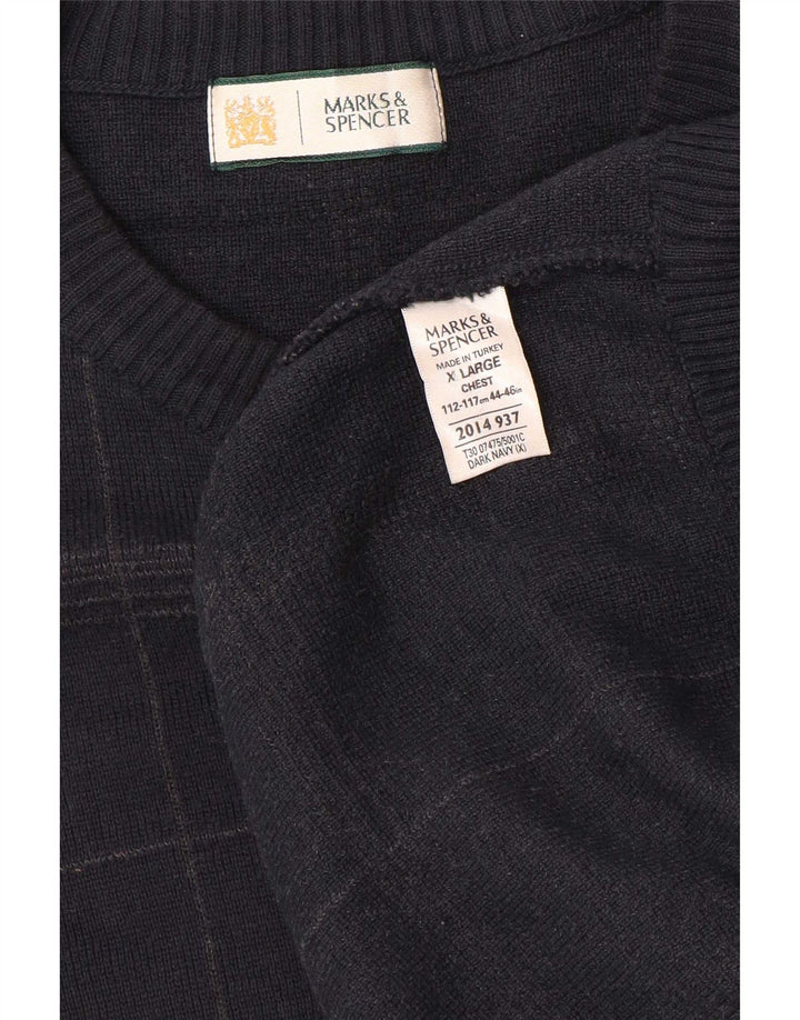Marks & Spencer Herre sweater med rund hals XL marineblå ternet bomuld
