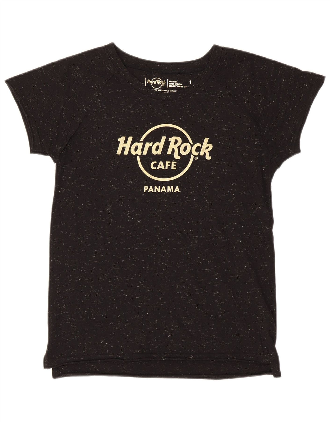 HARD ROCK CAFE Dame Panama Graphic T-Shirt Top UK 12 Medium Sort