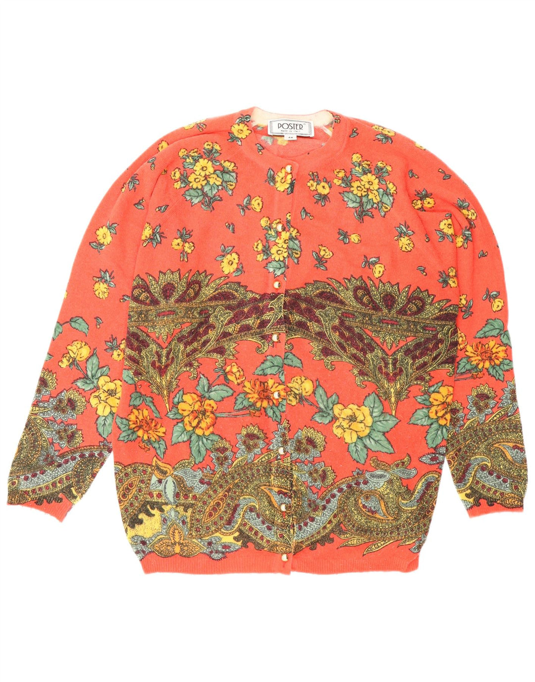 Vintage Dame Cardigan Sweater IT 44 Medium Red Floral