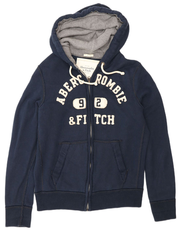 Abercrombie & Fitch Herre grafisk hættetrøje med lynlås 2XL marineblå bomuld