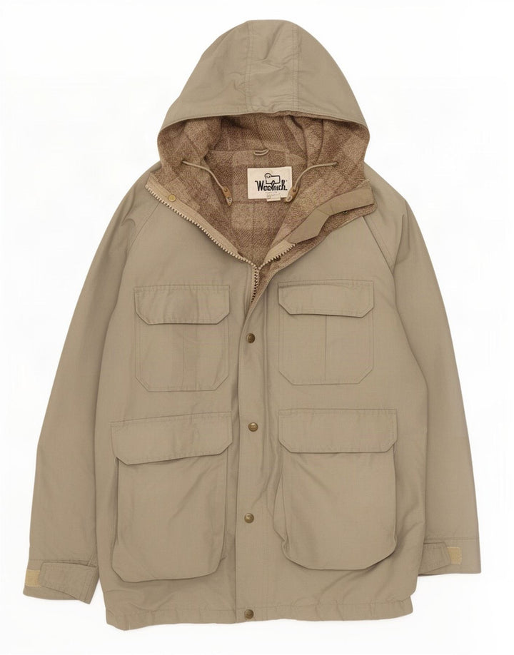 Woolrich Herre Hooded Parka Jacket UK 38 Medium Grey Bomuld