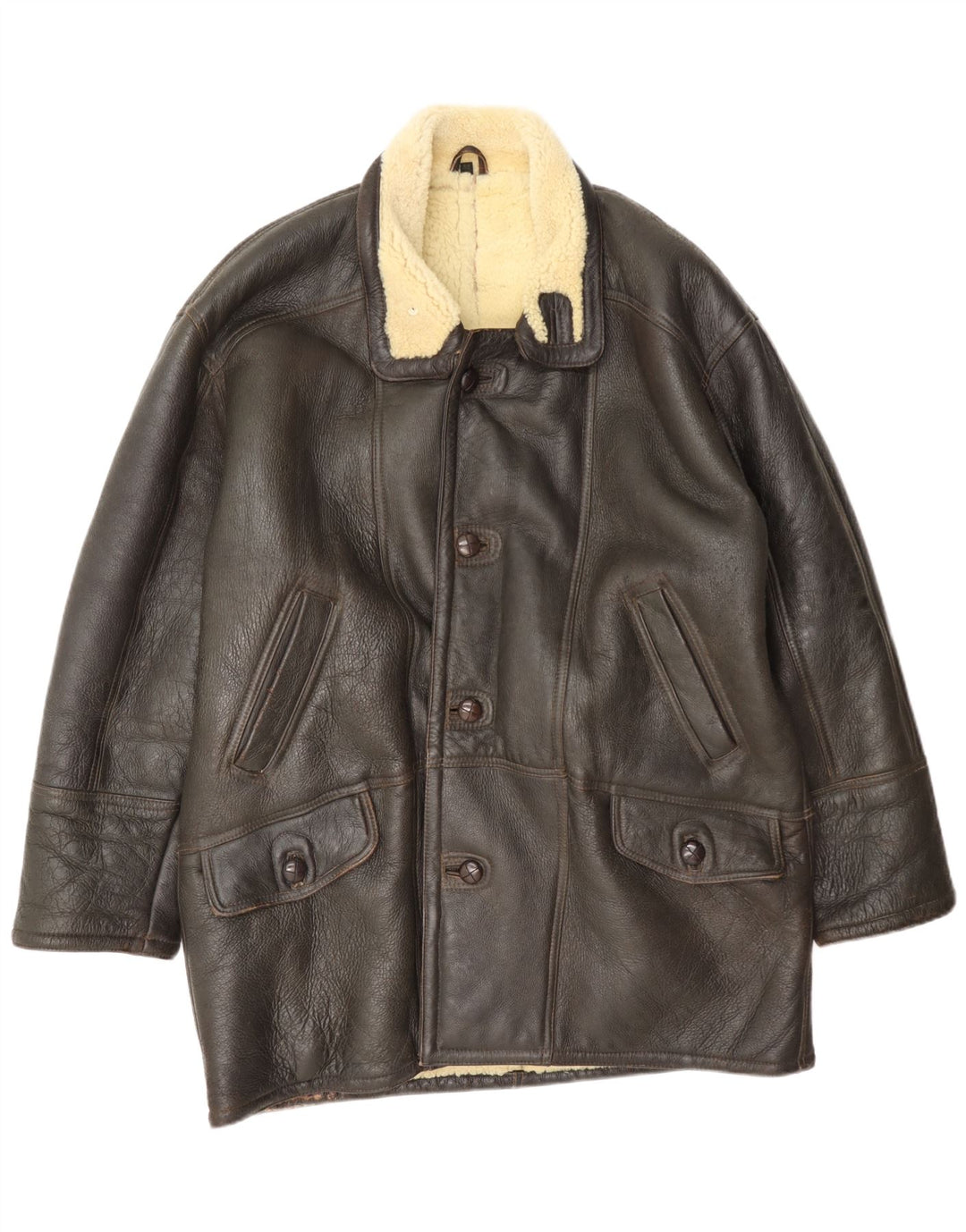 Vintage Shearling-jakke til mænd str. 52 XL Brun