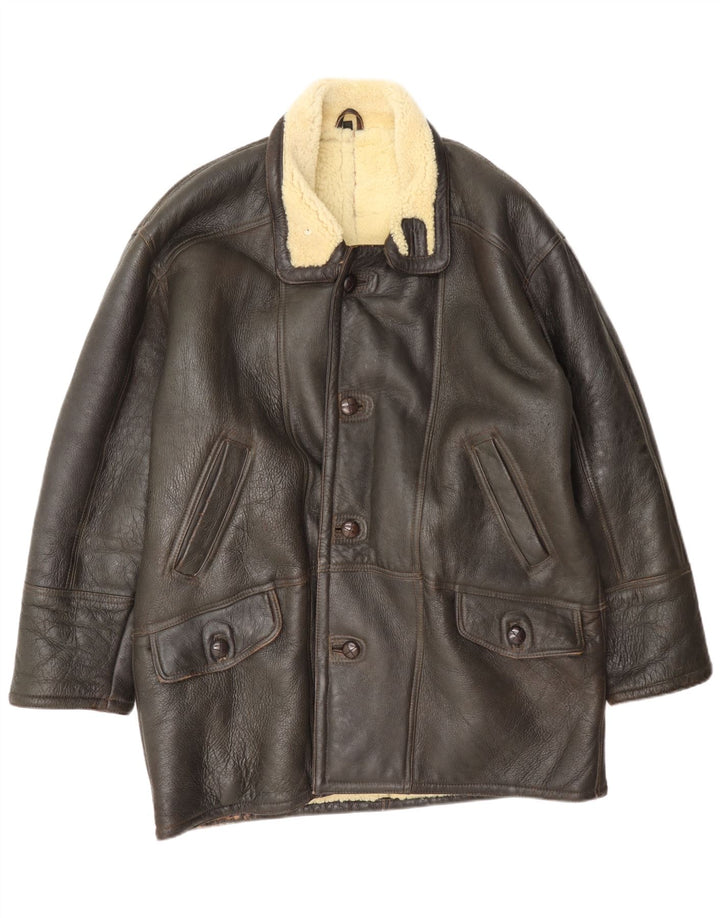 Vintage Shearling-jakke til mænd str. 52 XL Brun