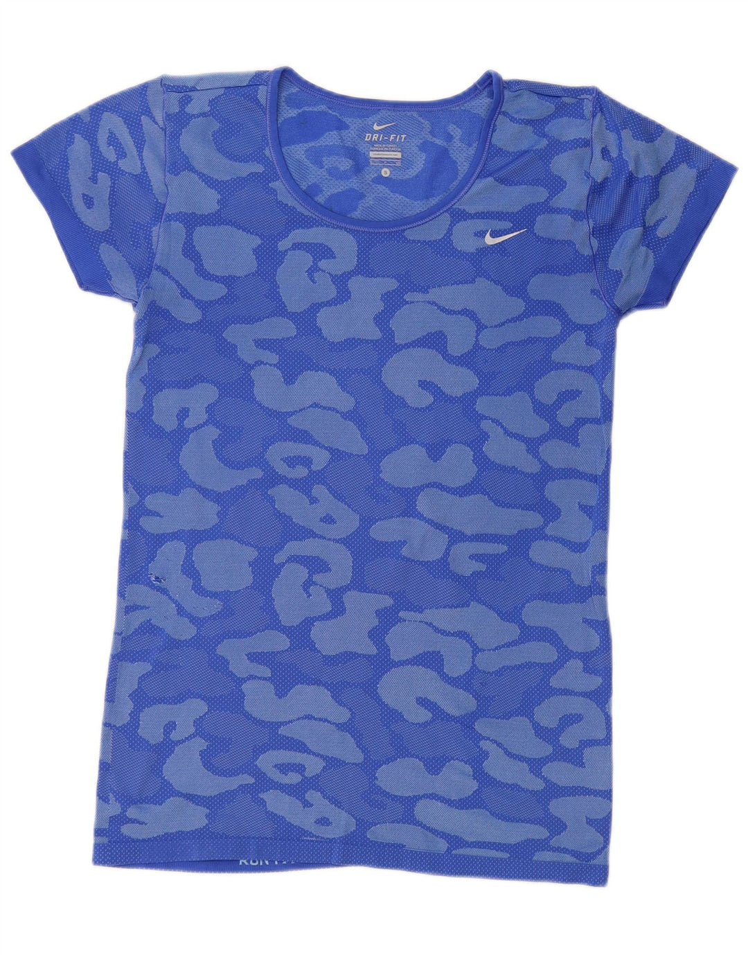 NIKE Dame Dri Fit T-Shirt Top UK 10 Small Blue Camouflage