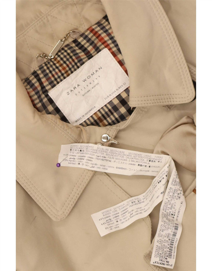 Zara Dame Dobbeltradet Trench Coat UK 18 XL Beige Polyester