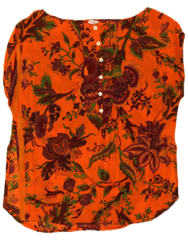 Vintage Dame ærmeløs bluse Top UK 14 Large Orange Floral